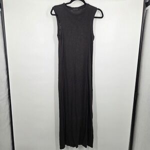 ATM Sleeveless Maxi Dress Black Slub Knit Muscle Tank SZ XS Cotton Minimal